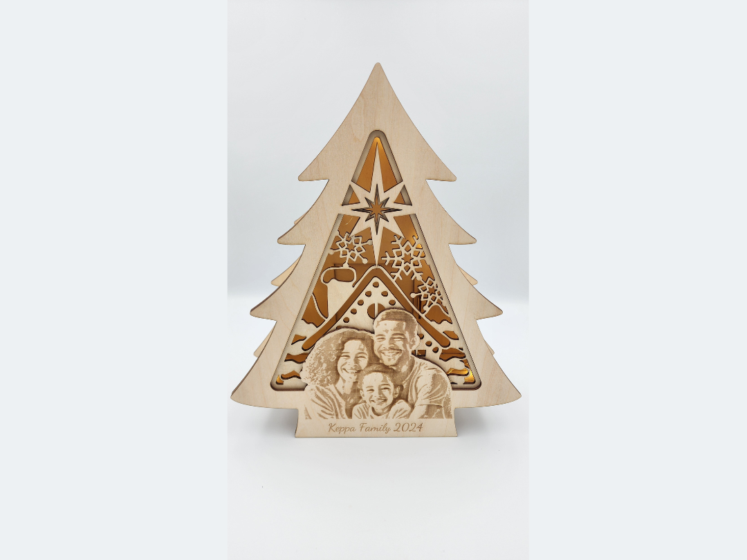 Personalized Family Glow Christmas Tree Stand – Laser Engraved with Photo & Text