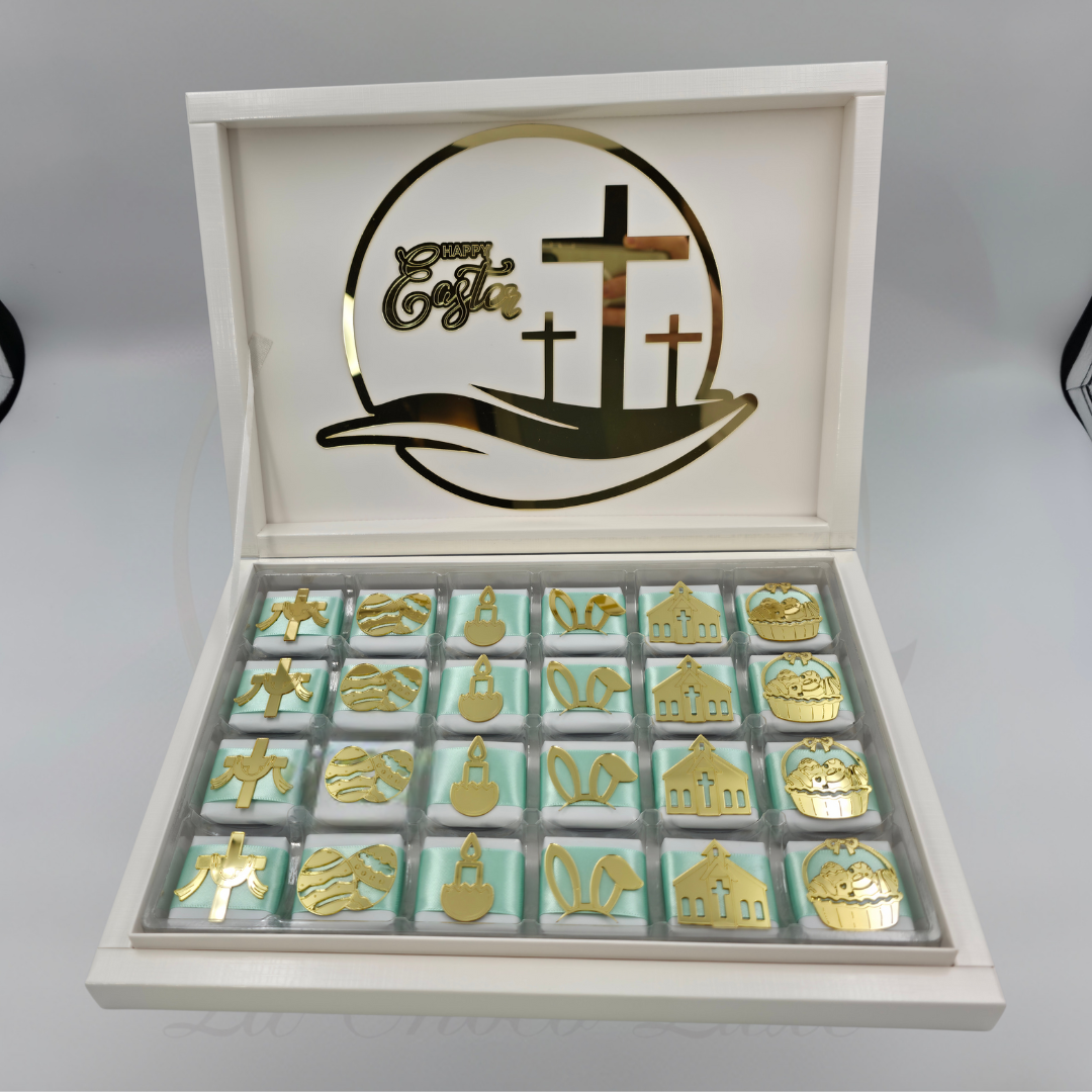 Easter Chocolate Gift Box – Luxury Belgian Chocolates with Religious Acrylic Toppers