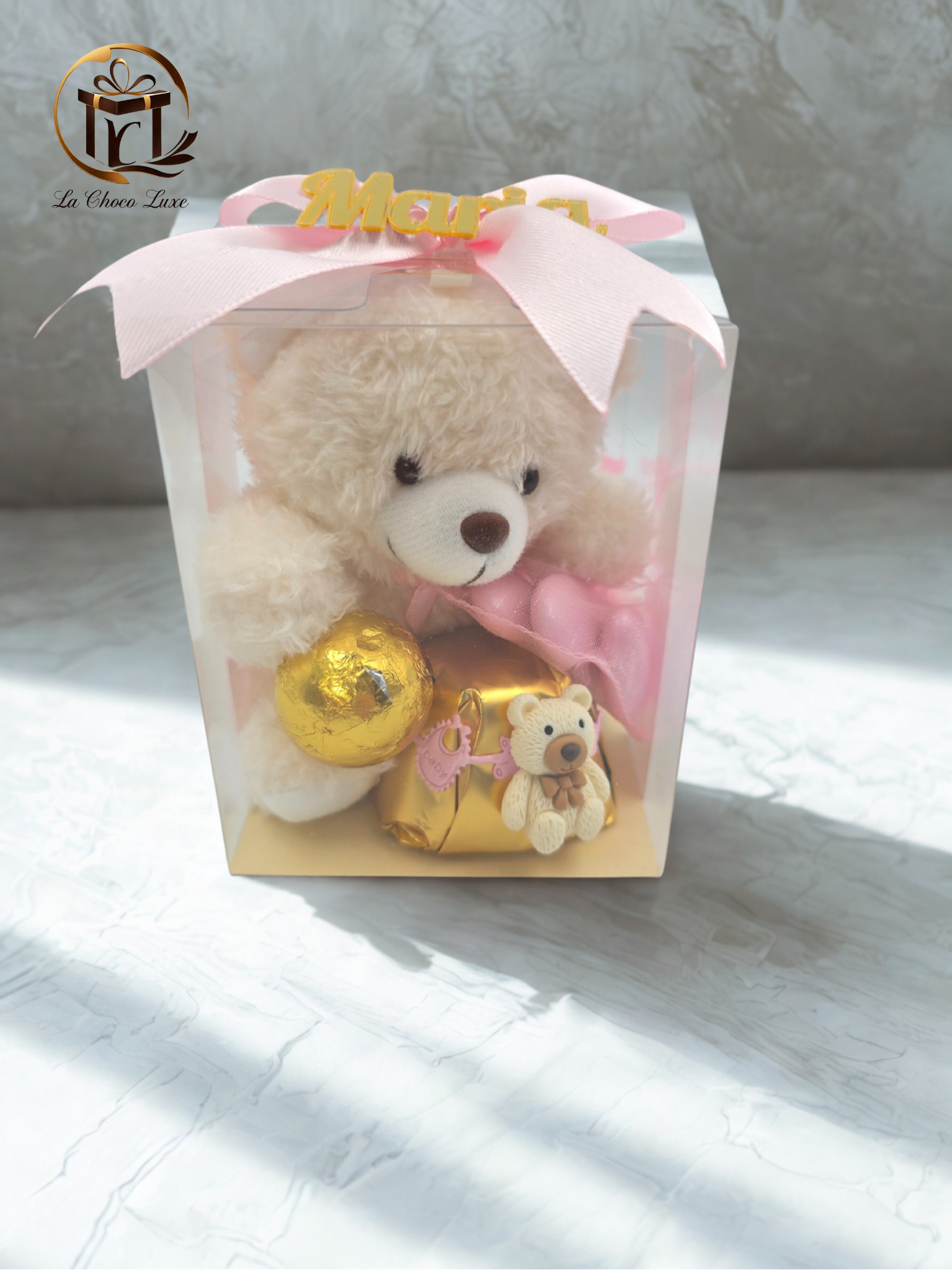 Personalized Baby Shower Favor or Gender Reveal | Newborn Chocolate with Teddy Bear  | Custom Name Gift | Girl or Boy Baby
