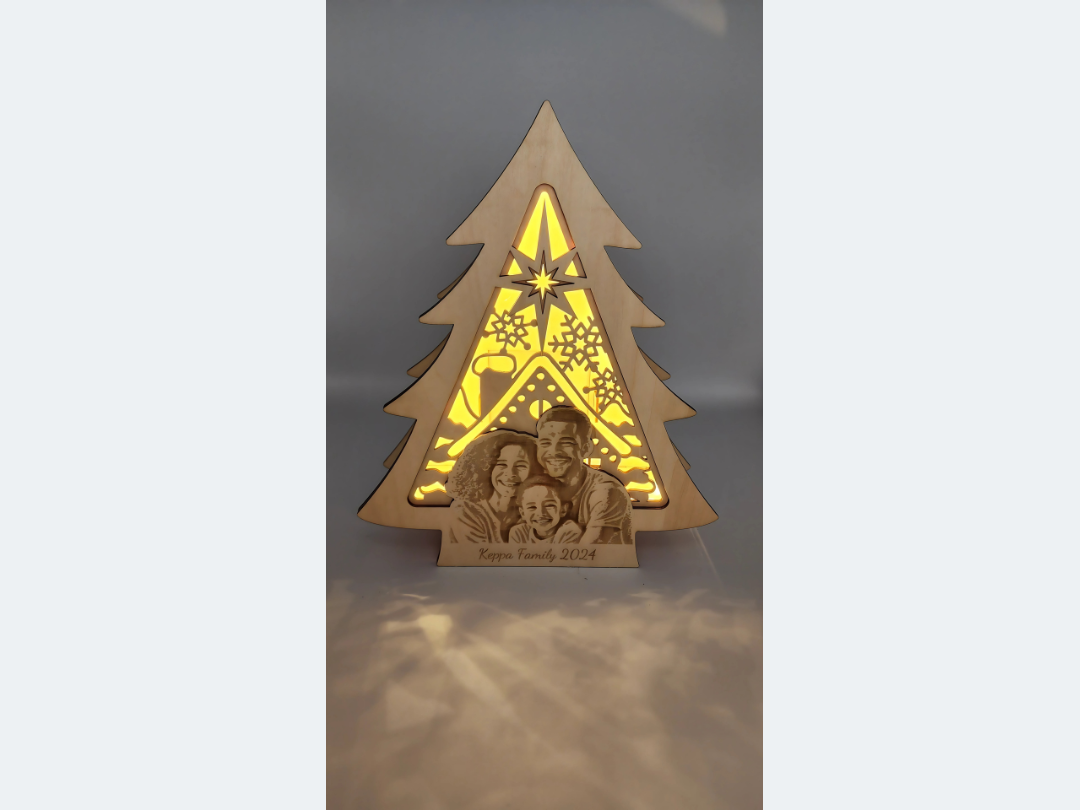 Personalized Family Glow Christmas Tree Stand – Laser Engraved with Photo & Text