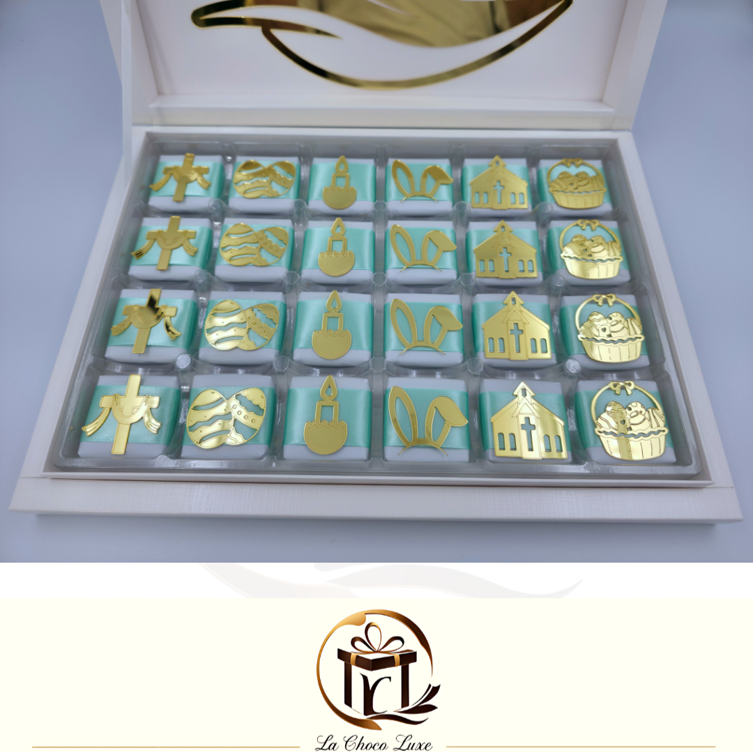 Easter Chocolate Gift Box – Luxury Belgian Chocolates with Religious Acrylic Toppers