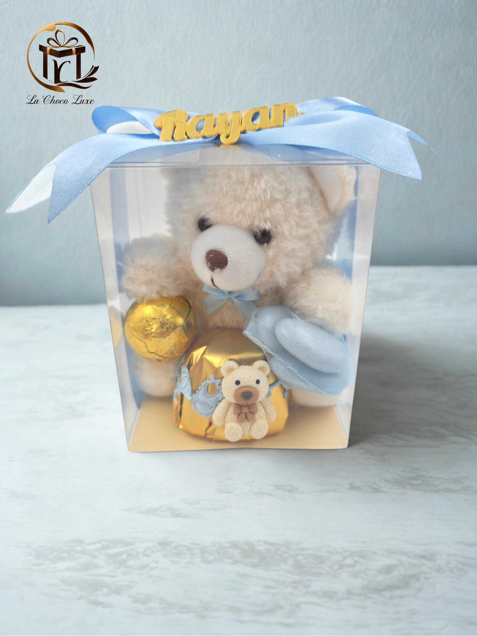 Personalized Baby Shower Favor or Gender Reveal | Newborn Chocolate with Teddy Bear  | Custom Name Gift | Girl or Boy Baby