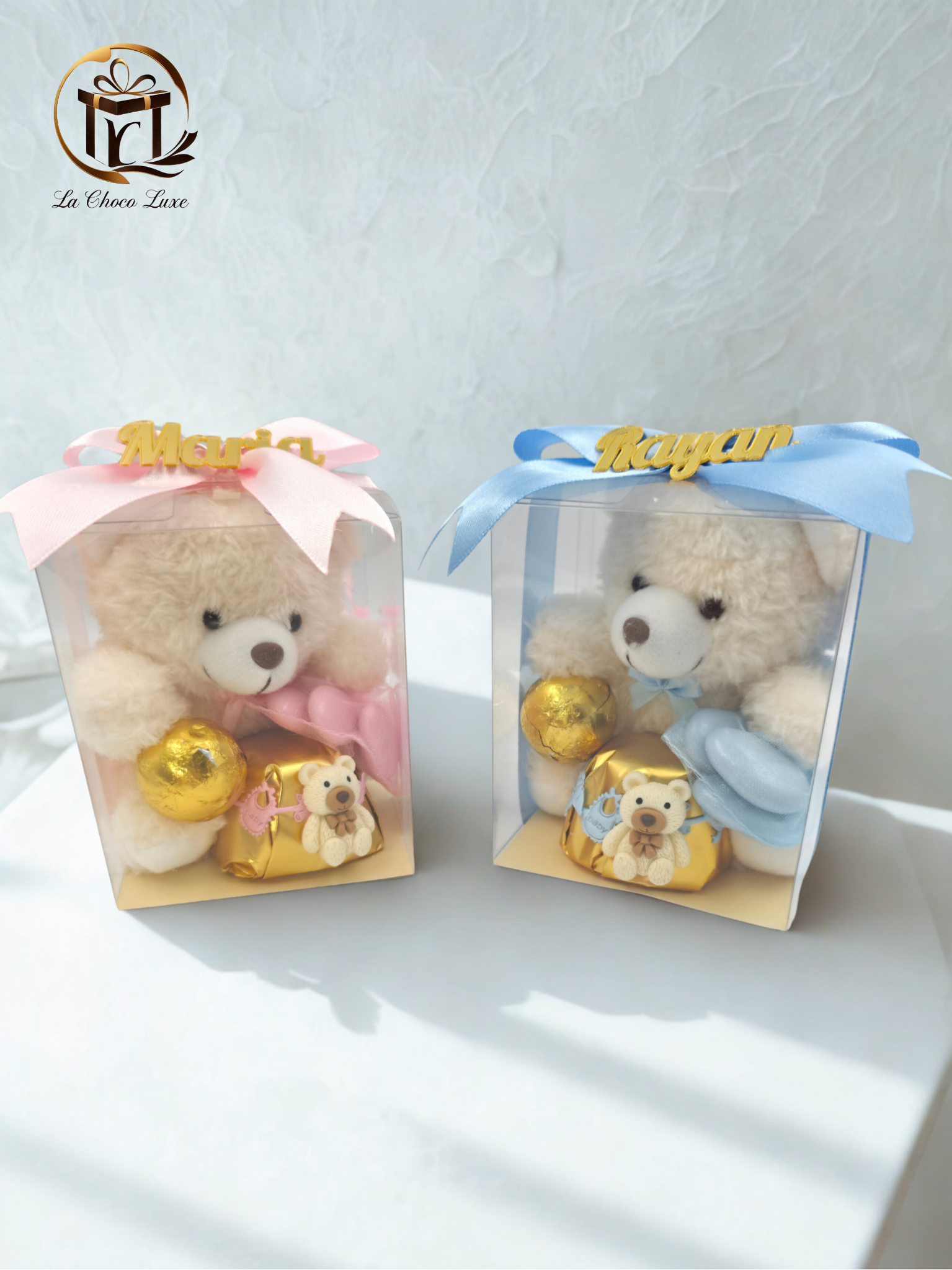 Personalized Baby Shower Favor or Gender Reveal | Newborn Chocolate with Teddy Bear  | Custom Name Gift | Girl or Boy Baby